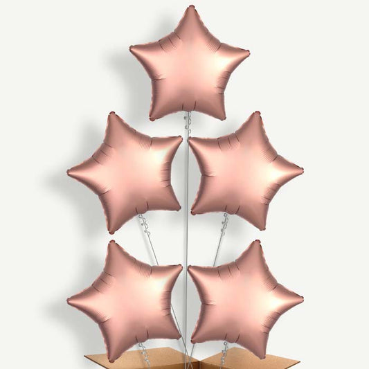 Rose Copper Satin Star Helium Cluster Balloons | Party Save Smile