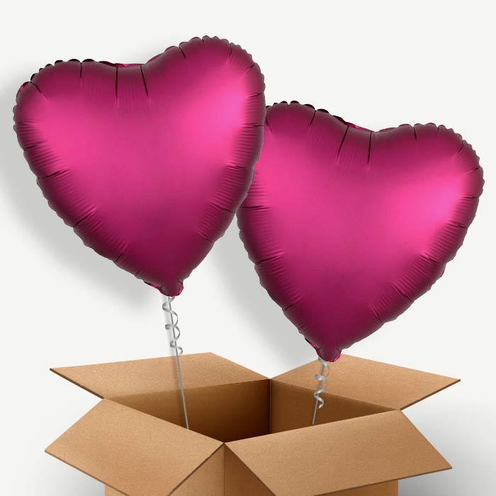 Pomegranate Pink Heart Satin Luxe Helium Balloon Couple | Party Save Smile
