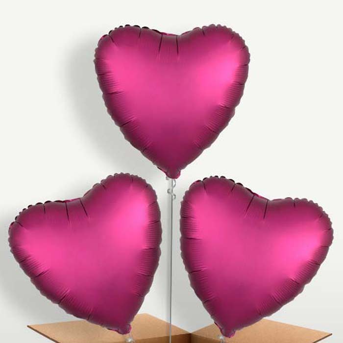 Pomegranate Pink Heart Satin Luxe Trio Balloon Bunch | Party Save Smile