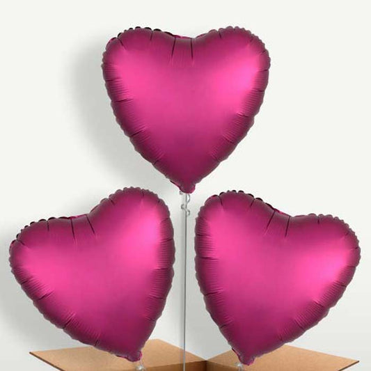 Pomegranate Pink Heart Satin Luxe Trio Balloon Bunch | Party Save Smile