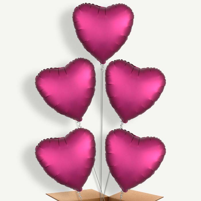 Pomegranate Pink Heart Satin Luxe Helium Cluster Balloons | Party Save Smile
