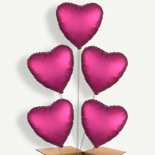 Pomegranate Pink Heart Satin Luxe Helium Cluster Balloons | Party Save Smile