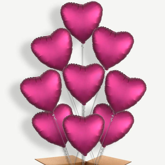 Pomegranate Pink Heart Satin Luxe Helium Balloon Bundle | Party Save Smile