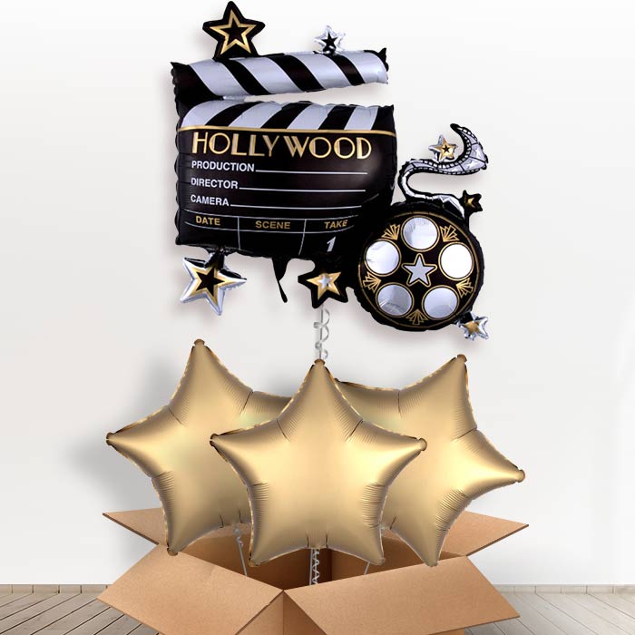 Lights Camera Action Helium Balloon in a Box - with 3 Plain Balloons | Party Save Smile