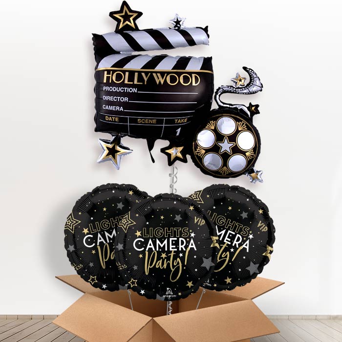 Lights Camera Action Helium Balloon in a Box - with 3 Themed Balloons | Party Save Smile