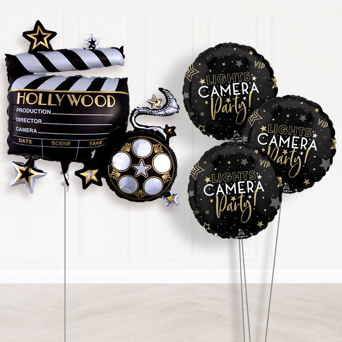 Lights Camera Action Balloon Bouquet Delivery - 1 x Giant Balloon with Themed Bouquet | Party Save Smile