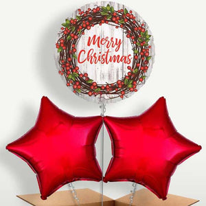 Rustic Merry Christmas Helium Bunch of Balloons (Trio)