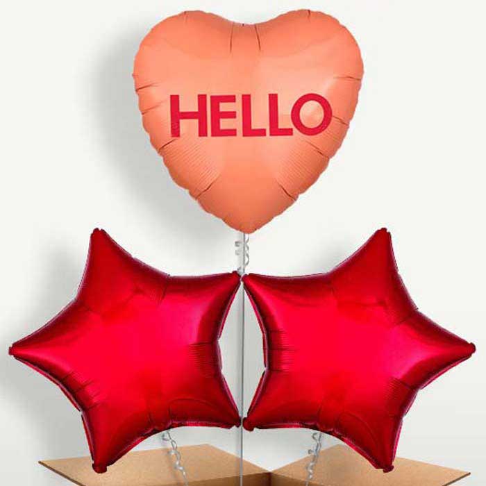 Hello Candy Heart Balloons in a Bunch Inflated with Helium | Party Save Smile