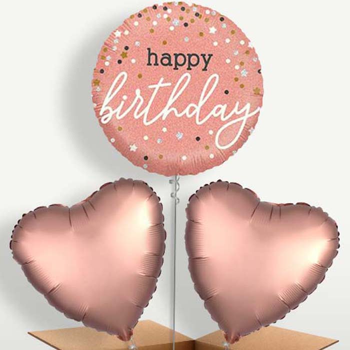 Rose Gold Happy Birthday Trio Balloon Bunch | Party Save Smile
