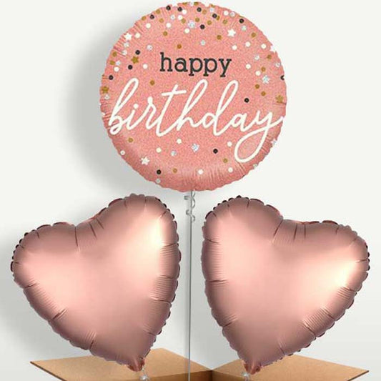 Rose Gold Happy Birthday Trio Balloon Bunch | Party Save Smile