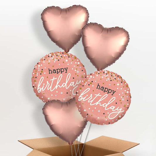 Rose Gold Happy Birthday Helium Balloons in a Box - 5 Balloon | Party Save Smile