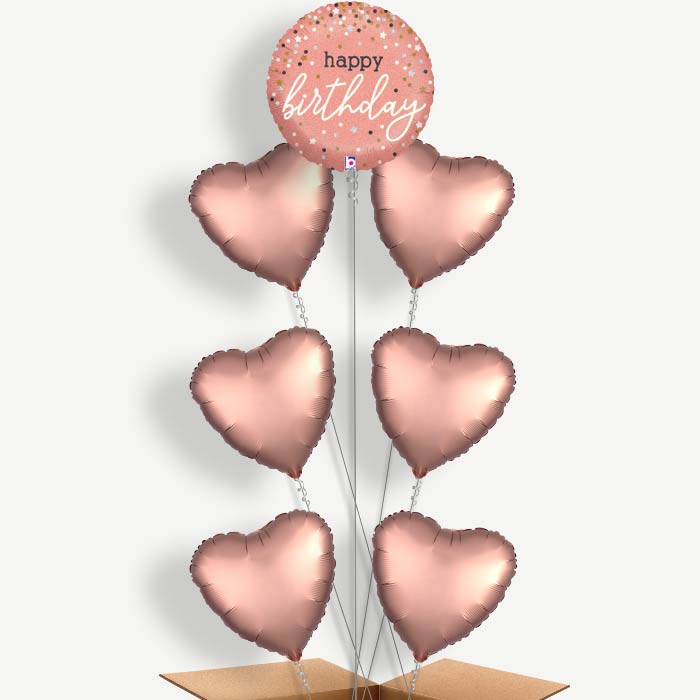 Rose Gold Happy Birthday Helium Balloon Arrangement | Party Save Smile