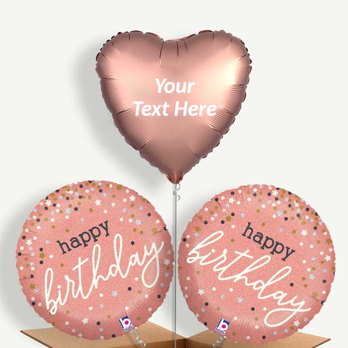 Personalisable Rose Gold Happy Birthday Helium Balloons | Party Save Smile