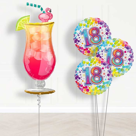 Tropical Cocktail 18th Birthday Helium Balloon Bouquet Delivery - Themed Bouquet | Party Save Smile