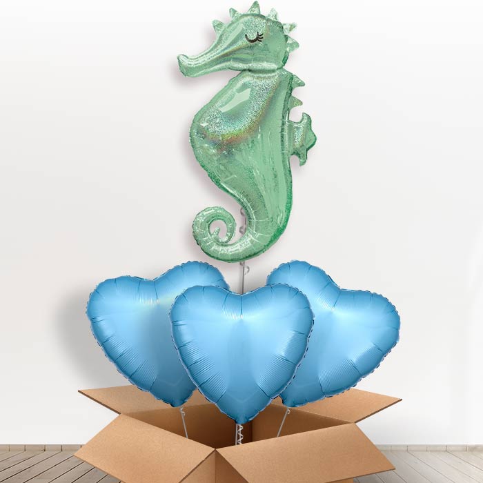 Seahorse Helium Balloon in a Box - With 3 Plain Balloons | Party Save Smile
