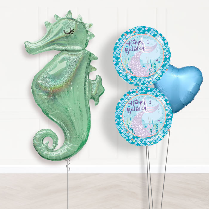 Seahorse Helium Balloon Bouquet Delivered-Giant Balloon + 2 Themed Balloons + 1 Plain Balloon 