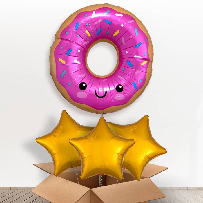 Giant Donut Helium Balloon in a Box - With 3 Plain Balloons | Party Save Smile