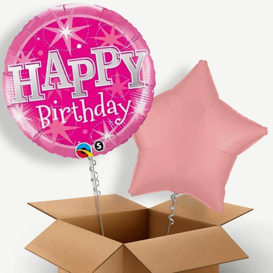 Sparkling Pink Birthday Helium Balloon Couple | Party Save Smile