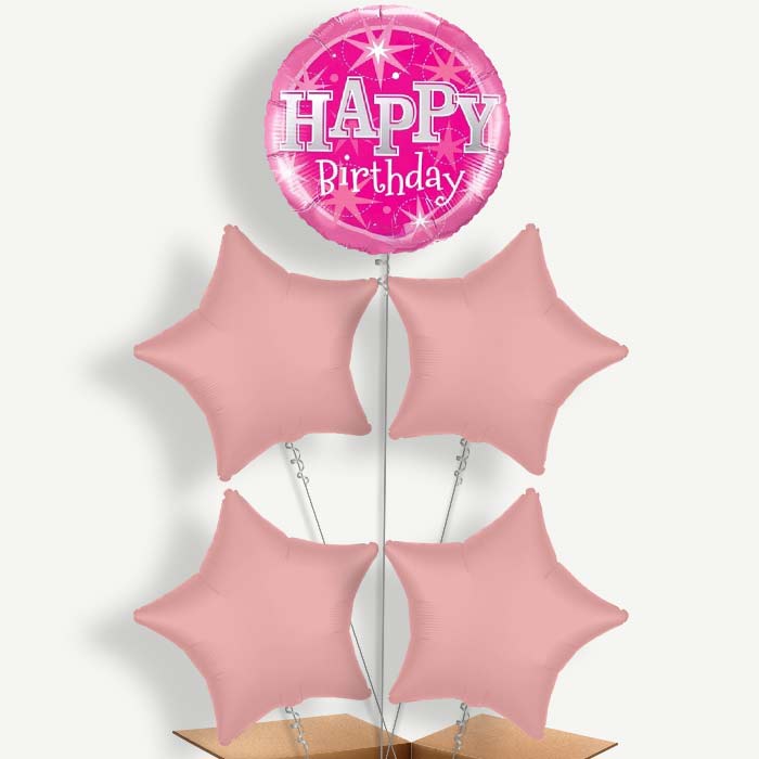 Sparkling Pink Birthday Helium Balloon Cluster  | Party Save Smile