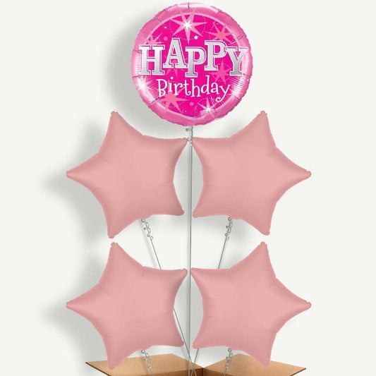 Sparkling Pink Birthday Helium Balloon Cluster  | Party Save Smile
