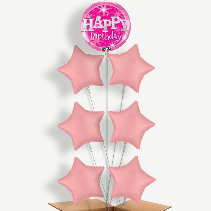 Sparkling Pink Birthday Helium Balloon Arrangement | Party Save Smile