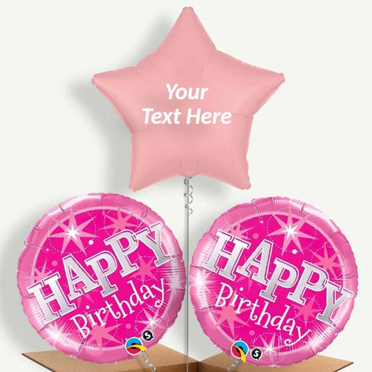 Personalisable Sparkling Pink Birthday Helium Balloons | Party Save Smile