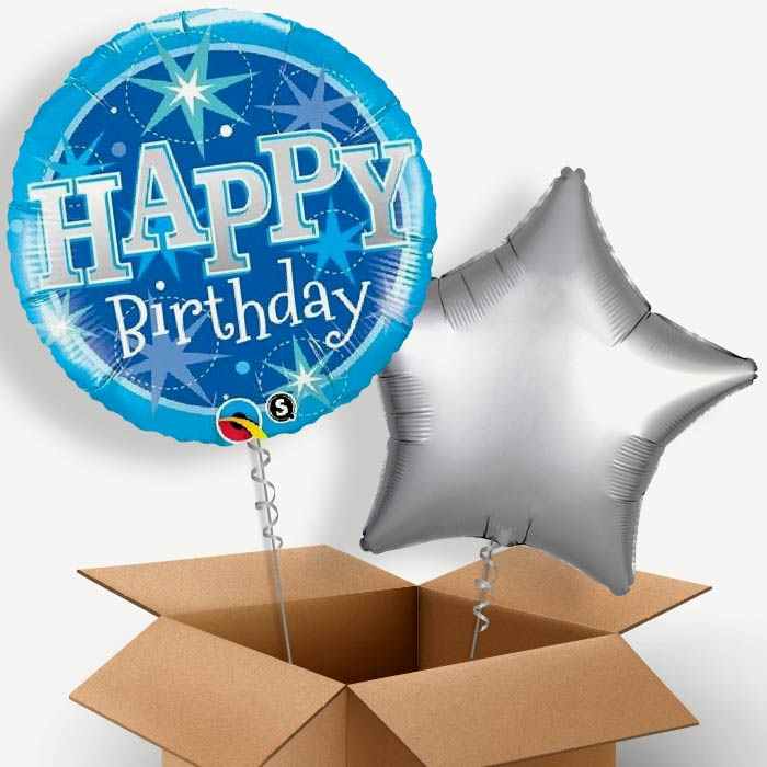 Sparkling Blue Birthday Helium Balloon Couple | Party Save Smile