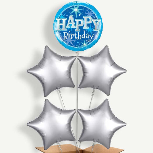 Sparkling Blue Birthday Helium Balloon Cluster  | Party Save Smile
