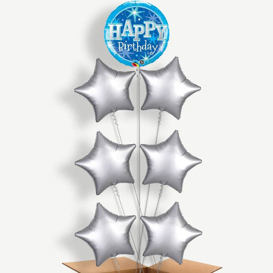 Sparkling Blue Birthday Helium Balloon Arrangement | Party Save Smile