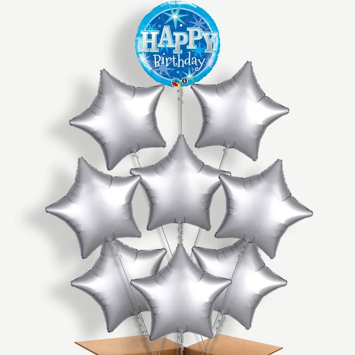 Sparkling Blue Birthday Helium Balloon Bundle | Party Save Smile