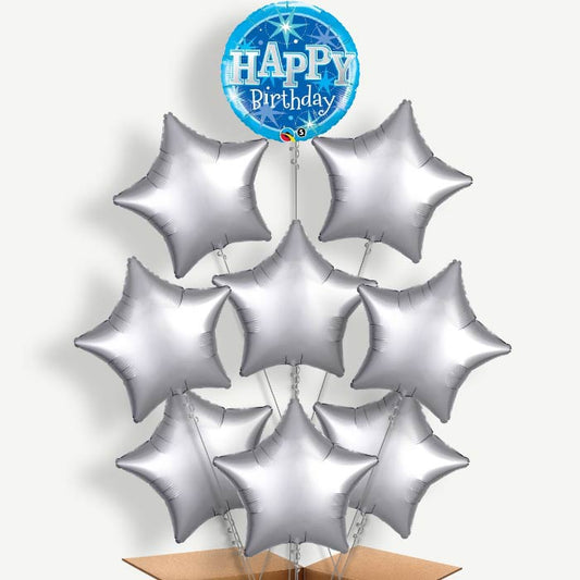 Sparkling Blue Birthday Helium Balloon Bundle | Party Save Smile