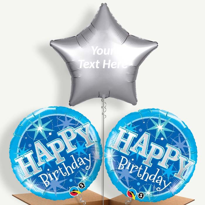 Personalisable Sparkling Blue Birthday Helium Balloons | Party Save Smile