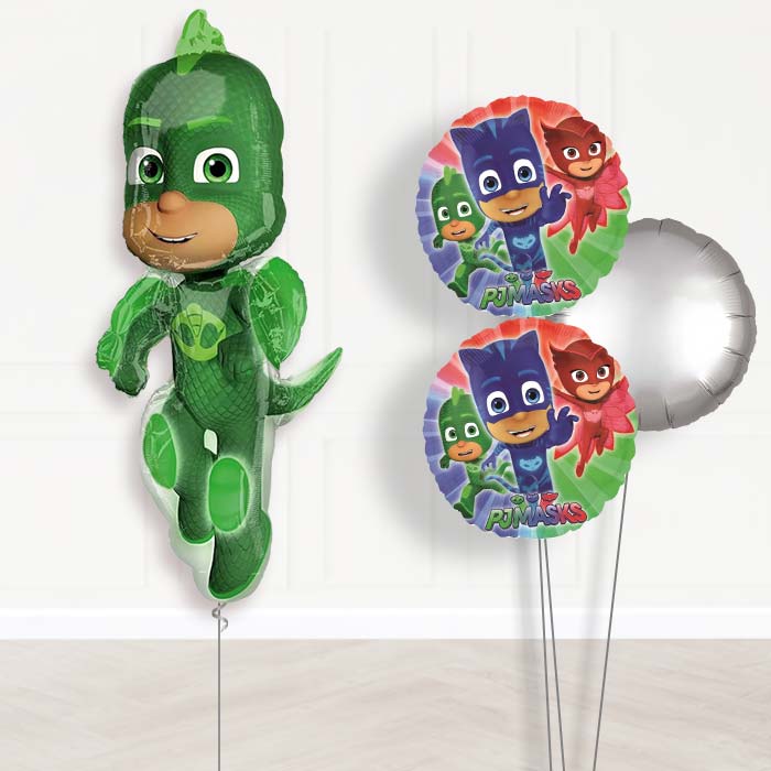 PJ Masks Gekko Inflated Helium Balloons Delivered-Giant Balloon + 2 Themed Balloons + 1 Plain Balloon 
