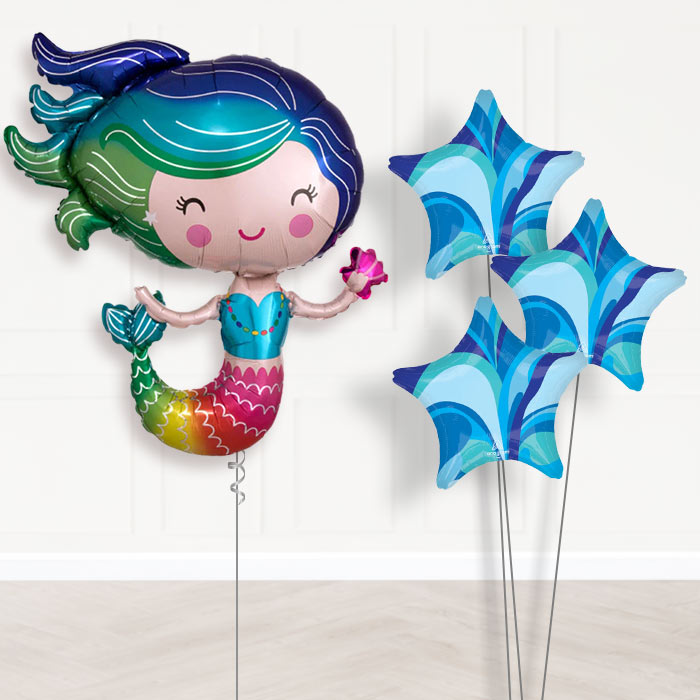 Colorful Mermaid Balloon Bouquet Delivery - 1 x Giant Balloon with Plain Bouquet | Party Save Smile