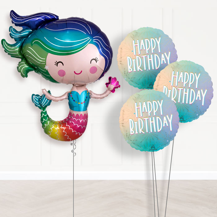 Colorful Mermaid Balloon Bouquet Delivery - 1 x Giant Balloon with Themed Bouquet | Party Save Smile