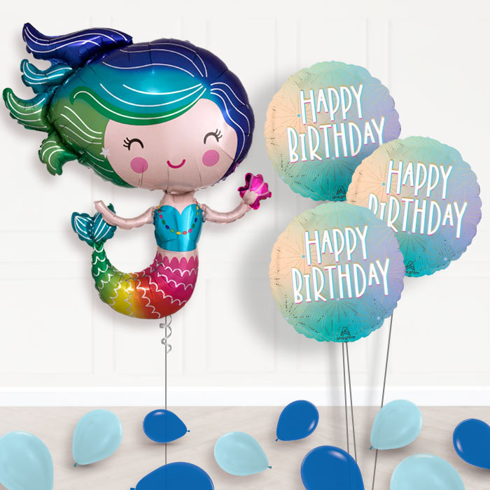 Colorful Mermaid Balloon Bouquet Delivery - 1 x Giant Balloon with Themed Bouquet and Latex | Party Save Smile