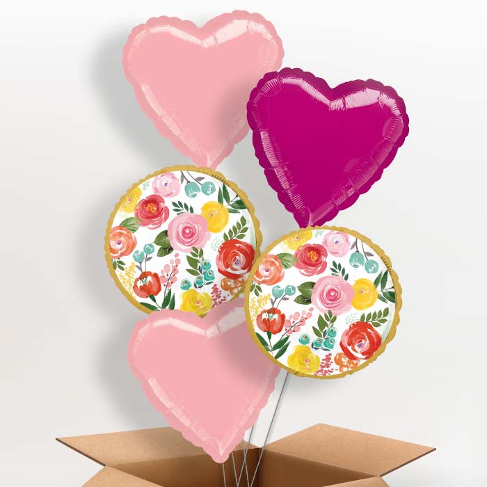 Colourful Flowers Helium Balloon in a Box - 5 Balloon | Party Save Smile