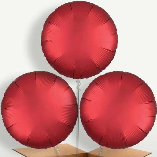 Red Satin Circle Trio Balloon Bunch inflated with Helium | Party Save Smile