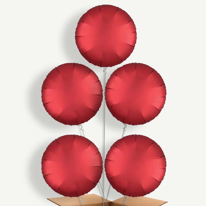 Red Satin Circle Balloon Cluster Inflated with Helium | Party Save Smile