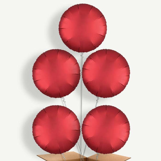 Red Satin Circle Balloon Cluster Inflated with Helium | Party Save Smile