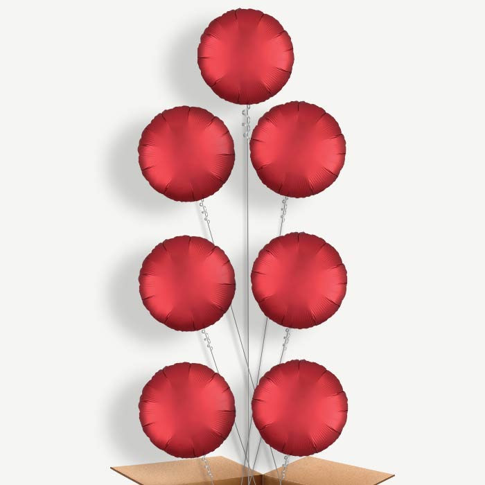 Red Satin Circle Balloon Arrangement Inflated with Helium | Party Save Smile