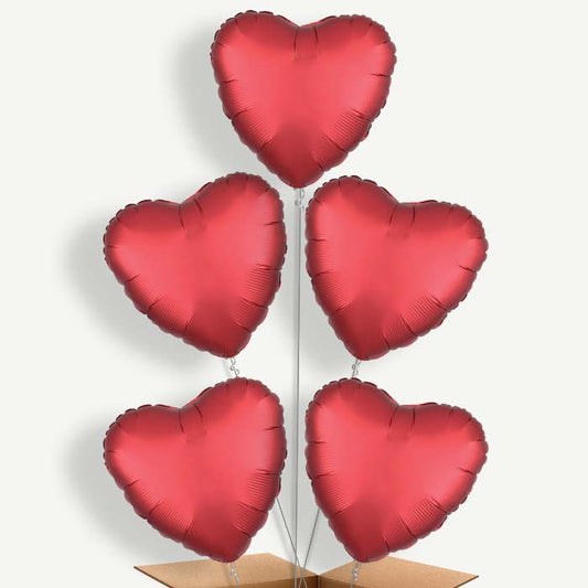 Red Satin Heart Balloon Cluster Inflated with Helium | Party Save Smile