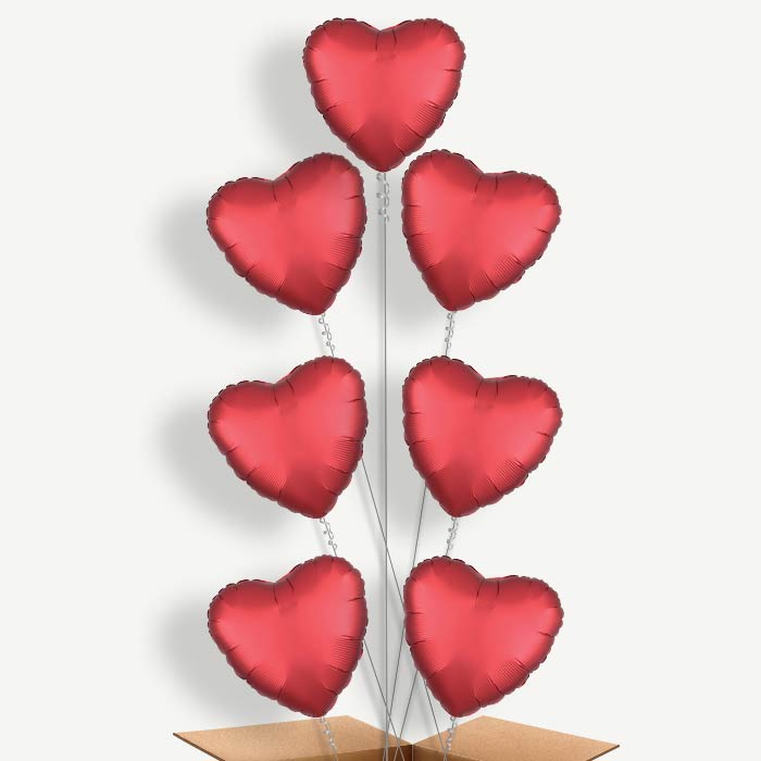 Red Satin Heart Balloon Arrangement Inflated with Helium | Party Save Smile