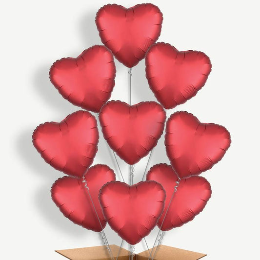 Red Satin Heart Balloon Bundle Inflated with Helium | Party Save Smile
