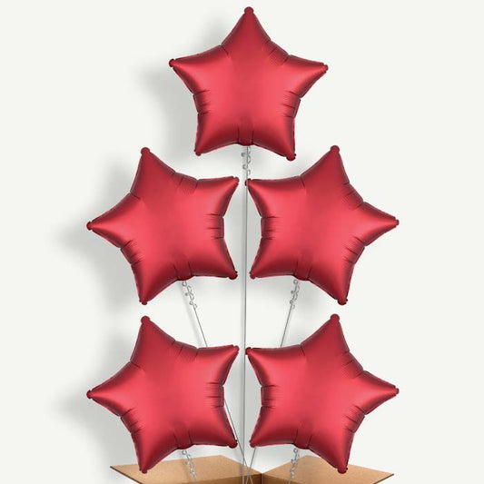 Red Satin Star Balloon Cluster Inflated with Helium | Party Save Smile