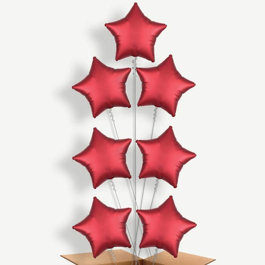 Red Satin Star Balloon Arrangement Inflated with Helium | Party Save Smile