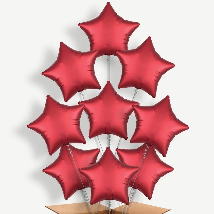 Red Satin Star Balloon Bundle Inflated with Helium | Party Save Smile