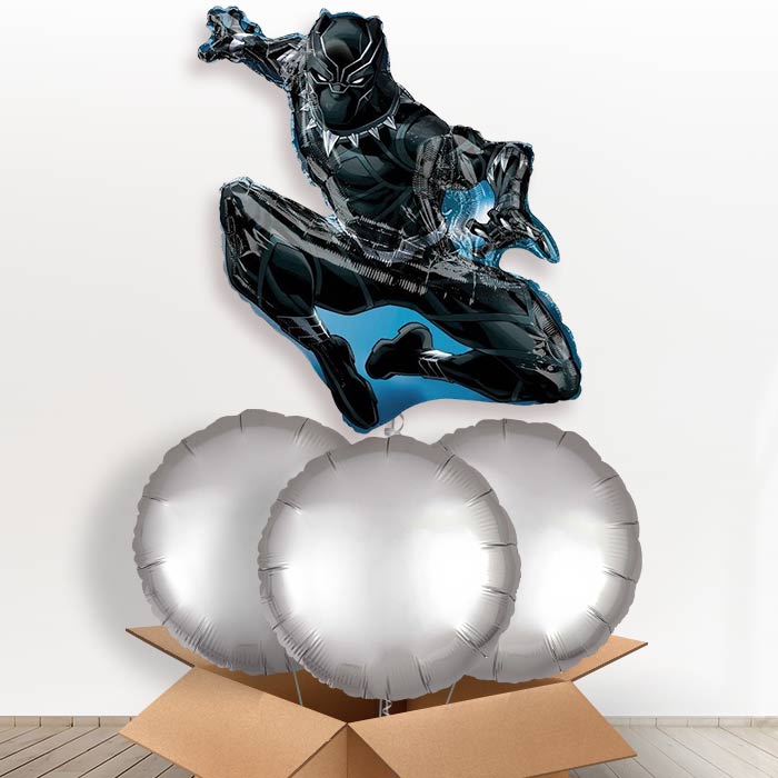 Black Panther Giant Helium Balloons in a Box - With 3 Plain Balloons | Party Save Smile