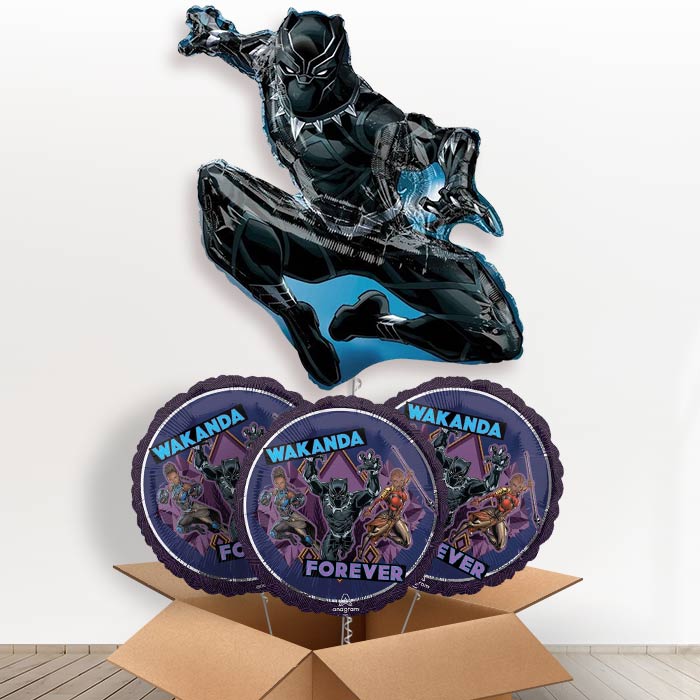 Black Panther Giant Helium Balloons in a Box - With 3 Themed Balloons | Party Save Smile