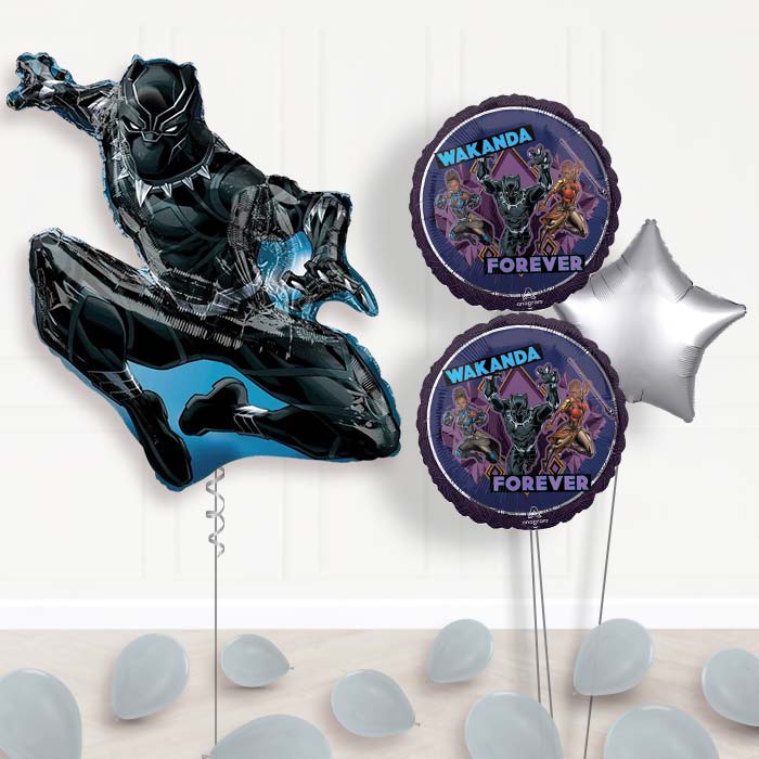 Black Panther Balloon Bouquet Delivered-Giant Balloon + 2 Themed Balloons + 1 Plain Balloon + Mini Balloons 